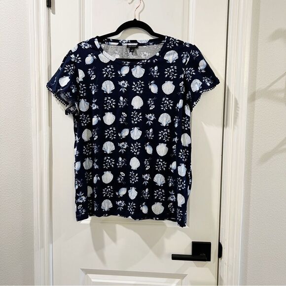 Ann Taylor Shell Tile Bobble Petal Sleeve Pima Cotton Tee Sz L - Picture 3 of 9